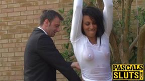 Sub Louise Kay gets intense creampie in backyard