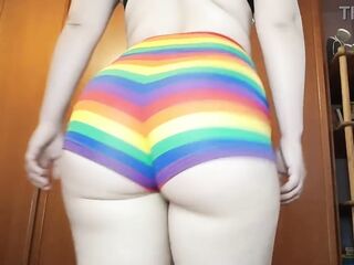 Large plump ideal butt walking in shorts