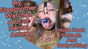 Nose Hook Fishnets Girl And Glass Dildo Taboo