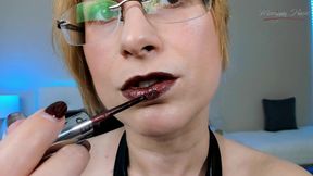 Metallic brown lipstick application and lip tease