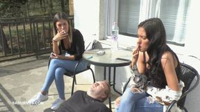 Olga and Natasa are smoking on the terrace mp4