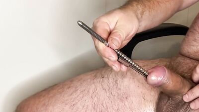 #18 Extreme urethral play. Cock stuffed full with different objects + cum. Multiple urethral sounding.