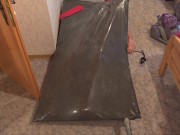 Siliconedoll get vacuumed in Vacbed with hands