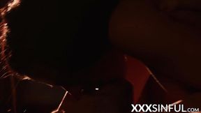 Dark room intimacy with stunning blonde lover