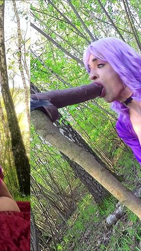 Sissy Stacy Play Hard with Huge Dildos in the Forest