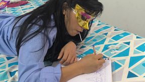 Student does homework at stepmother's house and then notices something delicate and mysterious