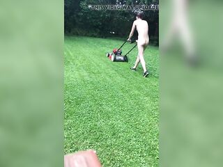 Mowing grass bare