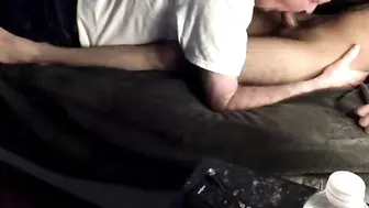 Amateur Threesome Blowjob with Daddy and Teen