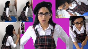 Photographer brat eRica complains about her old camera, She deep throats a cock until it blast her face & dress with cum!