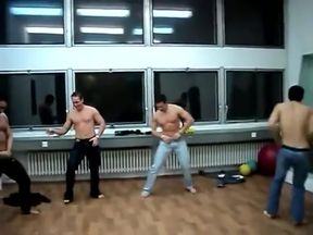 Male strippers rehearse and brawl