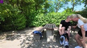 Public Bareback Sex with a Stranger, Creampie, and Mouth Piss at a Rest Stop! Full Movie