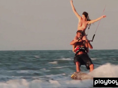 Big boobed naked blondie Dani Mathers and her badass GFs like kite boarding