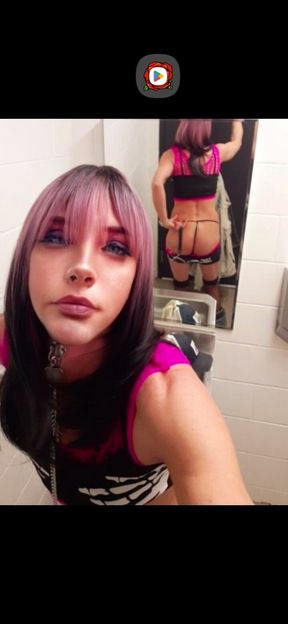 Sub sissy slut waiting to be used in public bathroom