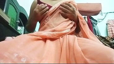 Indian Gay Bottom Crossdresser Gaurisissy feeling horny in silky saree real homemade sex