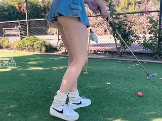 Golf date turns into sneaky public bang with hawt redhead