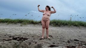 Mature BBW Being Silly and Walking on Nude Beach