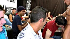 Real stripper gets sucked at BJ party by lucky guests