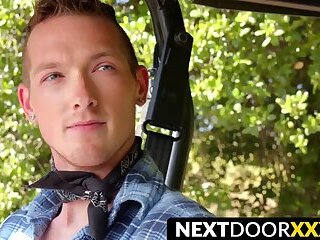 Hunky gay rides cock raw after outdoor blowjob