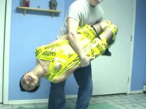 Petite and skinny pale skin Asian chick wrapped in tape