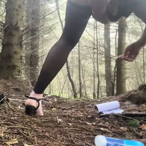 Sissy bitch in woods new bra new panties new toy