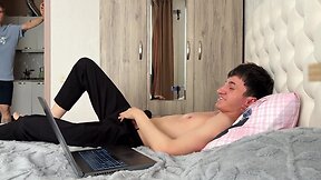 A young man was caught masturbating by his friend, embarrassed