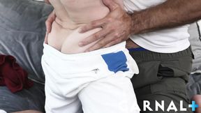 Muscular stepdad Dillon Stone Breeds his stepson Logan Cross in Bed