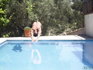 Vehement pool swimming lesson