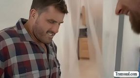 Two carpenter fuck my ass in a tiny hole