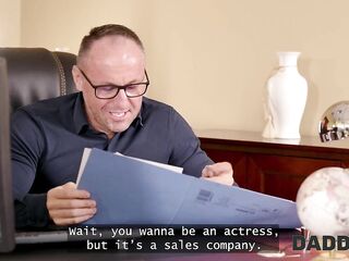 DADDY4K. Lustful golden-haired with natural boobs has no rules and is screwing with her BF’s Dad on the table