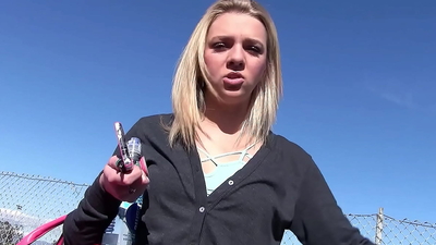 Sweet blonde Babe with Overknee Socks Pick Up and talk to Fuck and Facial by older Guy