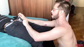 Young twink gets his hairy ass rimmed and fucked hard