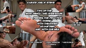 Karate Joel and Steve, Wide masculine soles and dick feeding the practice dummy