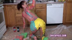Tattooed redhead Autumn Bodell covers herself with cake batter