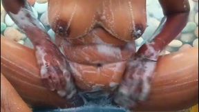 Ammu Is Showing Us by Applying Soap on Huge Boobs and Sweet Pussy