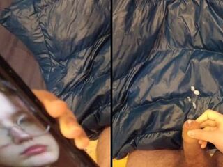Wanking and Cumming on my Shiny Blue Puffer Jacket