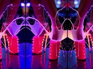 Sexy Beauties stands in High-Heels on a counter in a nightclub. Lots of cum on legs and schoes. Lengthy Legs