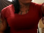 Crossdresser in black mini skirt stroking cock
