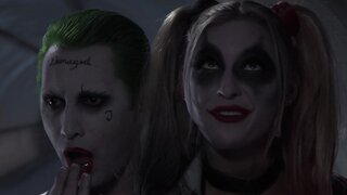 Slutty bitch Harley Quinn with pigtails has threesome in sewerage