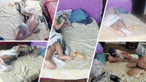 Sensual massage of a hot couple with oil on the body.