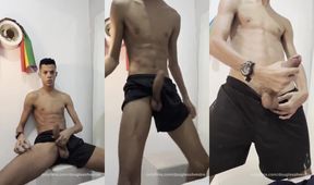 Young twink destroys his big dick in solo cumshot freakshow