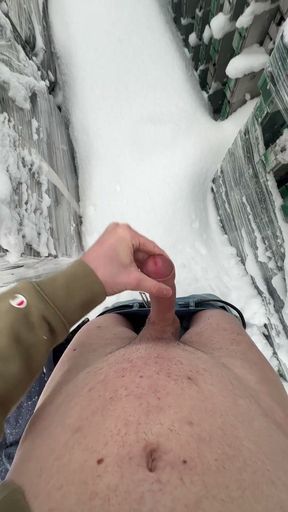 Twink mastubates in the freshly snow-covered countryside   Clip 1