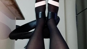 Black Opaque Stay Up Stockings on Curvy Legs