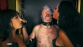 Smoking domination in leather: Human ashtray for Matriarch Ezada Sinn & Mistress Lily Dupont