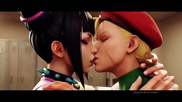 Juri Han x Cammy White Lesbian kissing (Street Fighter/AI generated)