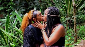 Ebony Party Queens Enjoy Outdoor Lesbian Make-Out Session