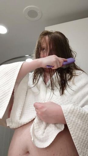 Brushing Heidi's long hair