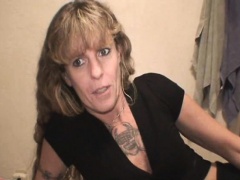 Provoking blonde whore shows off her shaved pussy and worships a dick