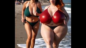 Busty friends running animation (AI Generated)