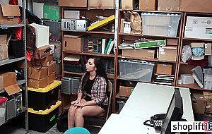 Teen with big tits played with a dildo in a cops office