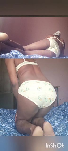 Sexy Lingerie Poses Bra Panty Try-on Back View Tease
